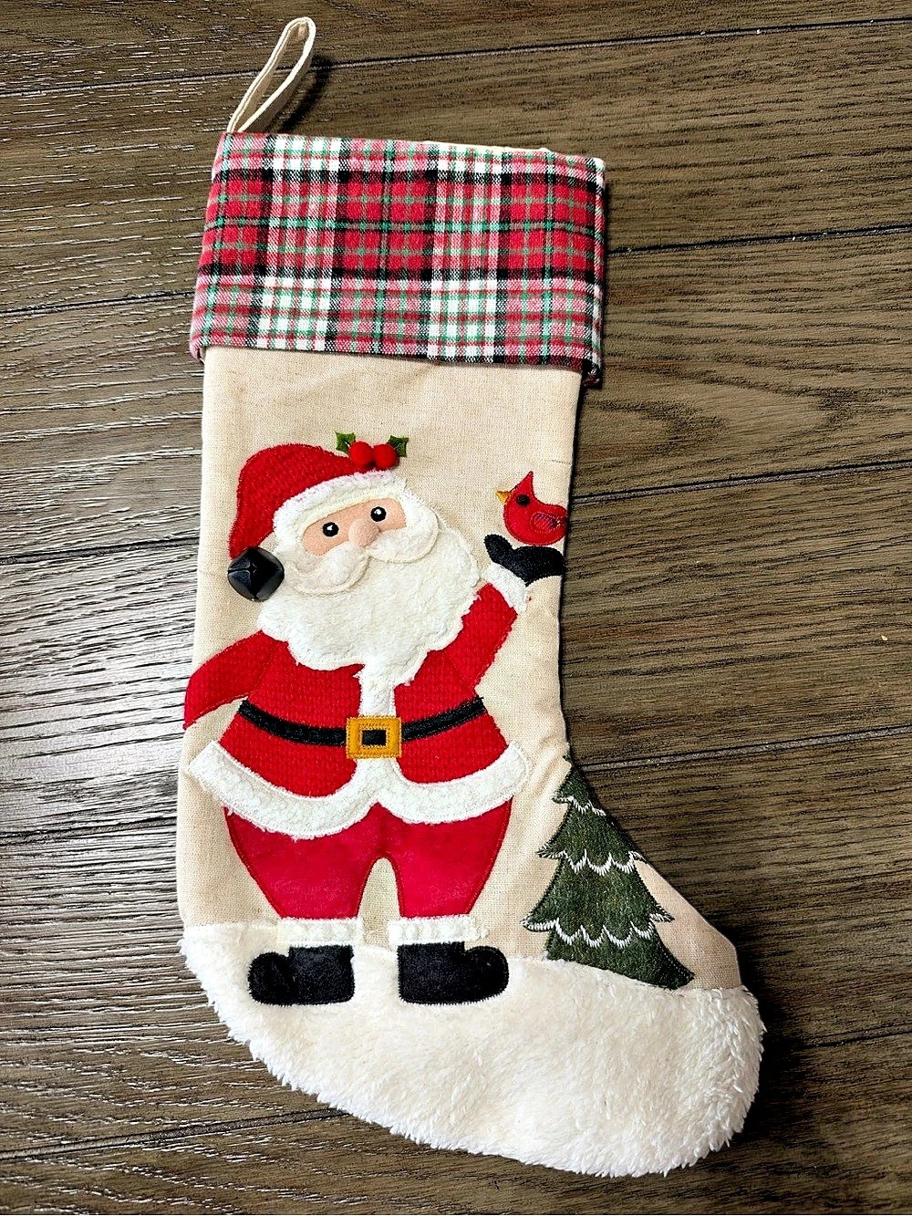 Santa Christmas Stocking in Red & Cream